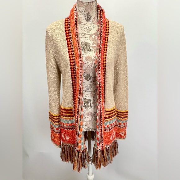 LA FEE VERTE for Anthropologie Multicolor Fringe Open Cardigan Sweater size XS - Picture 7 of 13